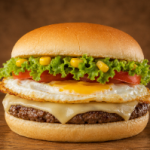 Pão,  carne,  queijo,  ovo,  salada,  tomate,  milho,  batata palha queijo ralado e ovo de codorna.(FOTO ILUSTRATIVA)