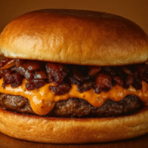 Pão brioche ,  carne artesanal ou picanha 120g ,  cheddar melt e cebola caramelizada.
