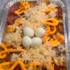 Batata Frita 455g ,  CALABRESA ,  cheddar e 4 ovo de codorna,  marmitex .
