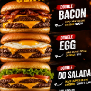 DOUBLE 2 CARNE 56g ,  CHEDDAR OU ( BACON OU EGG OU SALADA )