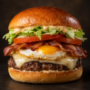 Pão brioche, molho especial, carne artesanal 150g, queijo prato, ovo
frito, tiras de bacon, tomate e alface americano