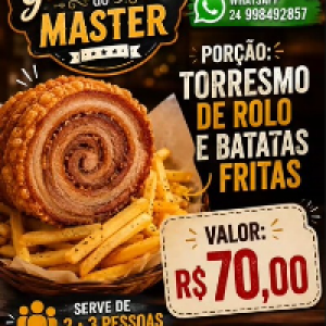 Torresmo de rolo com batata frita,  serve de 2 a 3 pessoas.