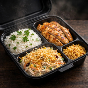 Arroz,  Filé de Frango,  Salpicão e Farofa 