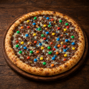 Mussarela,  M&M's,  granulado e leite condensado