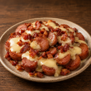 Barca de contra filé,  linguiça,  fritas,  cheddar,  catupiry,  parmesão e salada