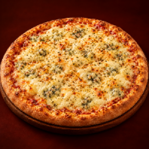 Molho especial da casa,  mussarela,  parmesão,  gorgonzola,  requeijão e orégano.