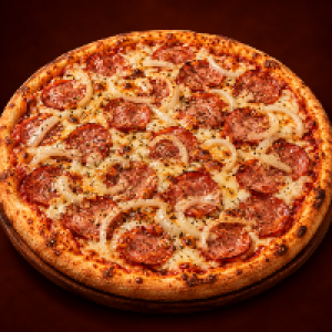 Molho especial da casa,  mussarela,  calabresa,  cebola e orégano.