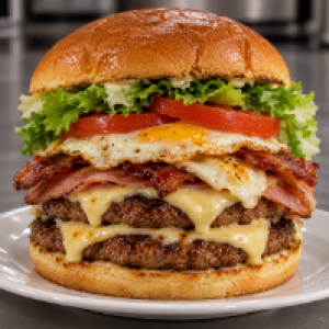 2 carnes,  bacon,  salada,  ovo,  queijo e presunto
