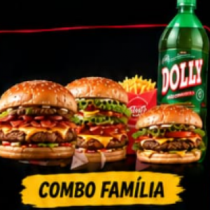 X-Bacon + X-Salada + X-Burguer + 3 batatas de acompanhamento + refrigerante 2 L