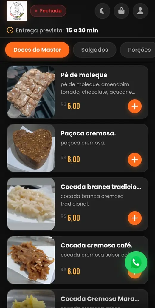 Cardápio Doces do Master